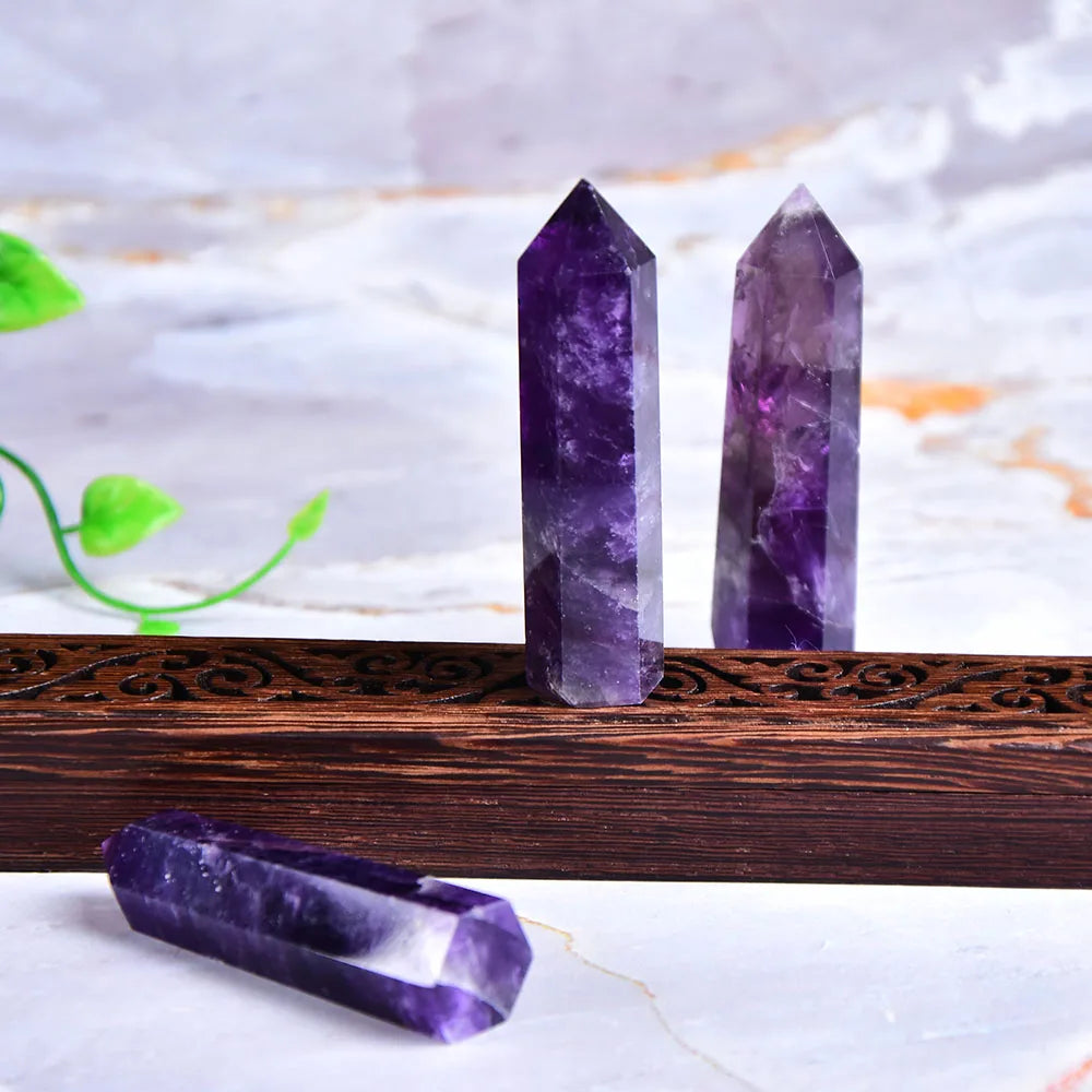 Natural Amethyst Point Crystal Healing Energy Stone Natural Quartz Home Decor Reiki Polished Crafts 50-80mm Stone Carved 1PC-4