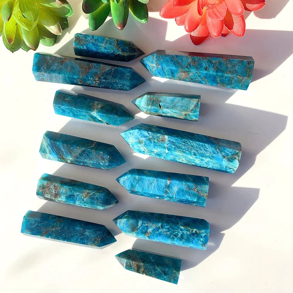 Natural Healing Crystal Blue Apatite Single Point Wand Reiki Polished Gemstone Hexagonal Obelisk Column Home Desk Decoration-6