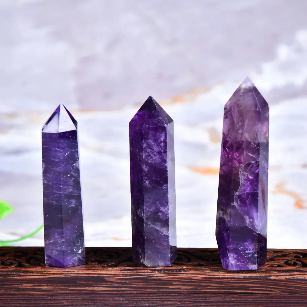 Natural Amethyst Point Crystal Healing Energy Stone Natural Quartz Home Decor Reiki Polished Crafts 50-80mm Stone Carved 1PC-5