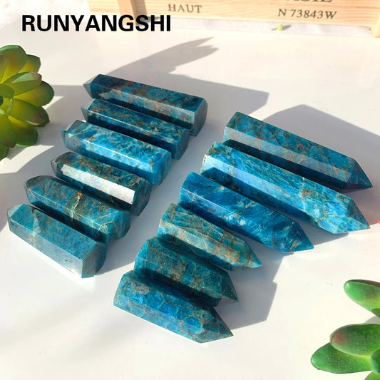 Natural Healing Crystal Blue Apatite Single Point Wand Reiki Polished Gemstone Hexagonal Obelisk Column Home Desk Decoration-8