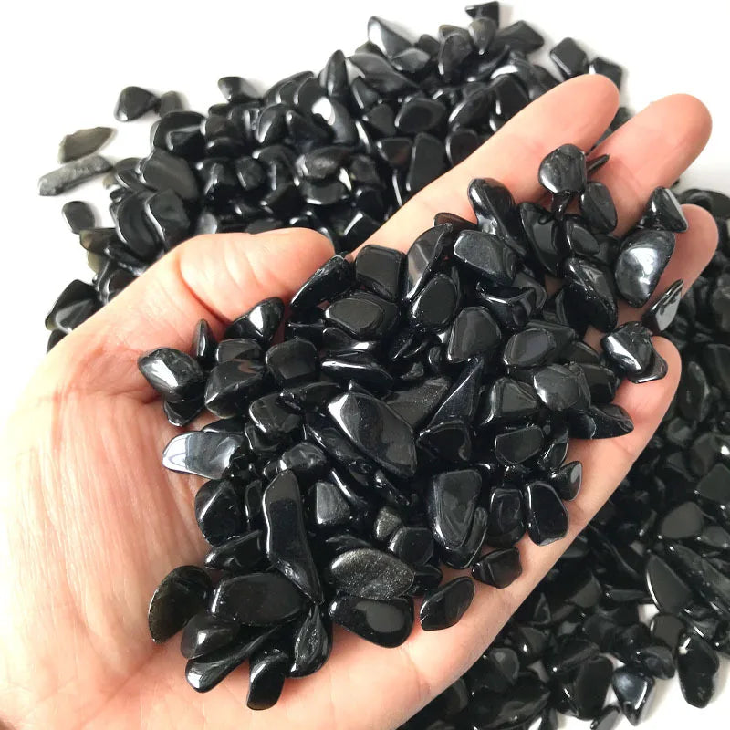3 Size 100g Natural Black Obsidian Quartz Crystal Gravel Degauss Purification natural stones and minerals Fish tank stones