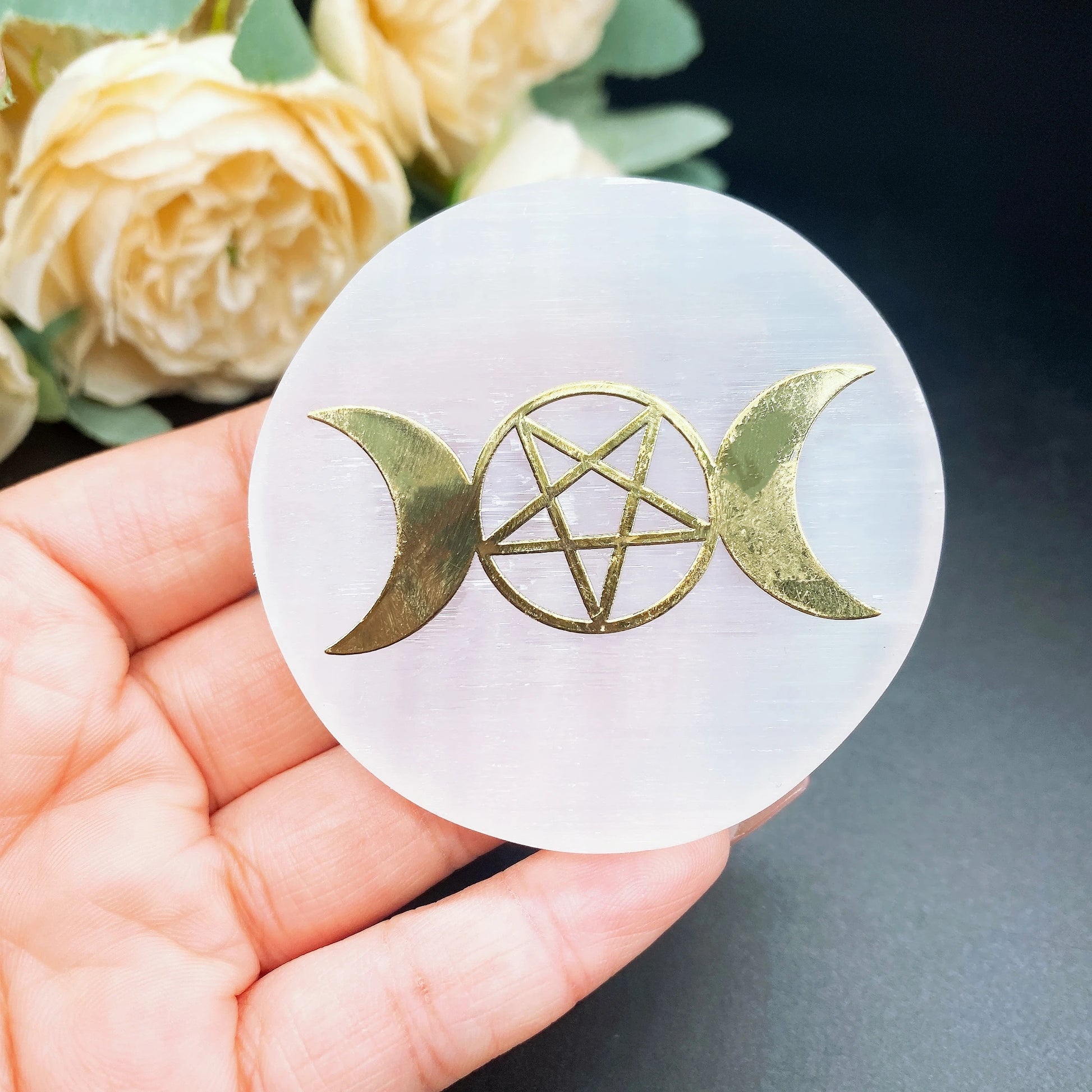 60mm Natural Selenite Slice Slab Crystal Stone White Gypsum Chakra Tree of Life Charging Plate For Yoga Cleaning Meditation-7