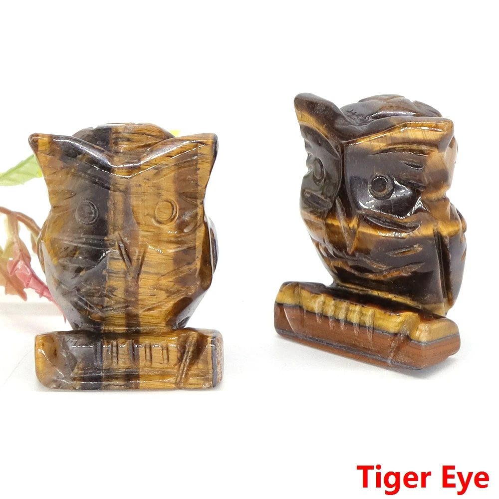 1.5" Owl Statue Natural Gem Rose Quartz Aventurine Crystal Carved Reiki Healing Stone Animal Figurine Crafts Home Decor Ornament-13
