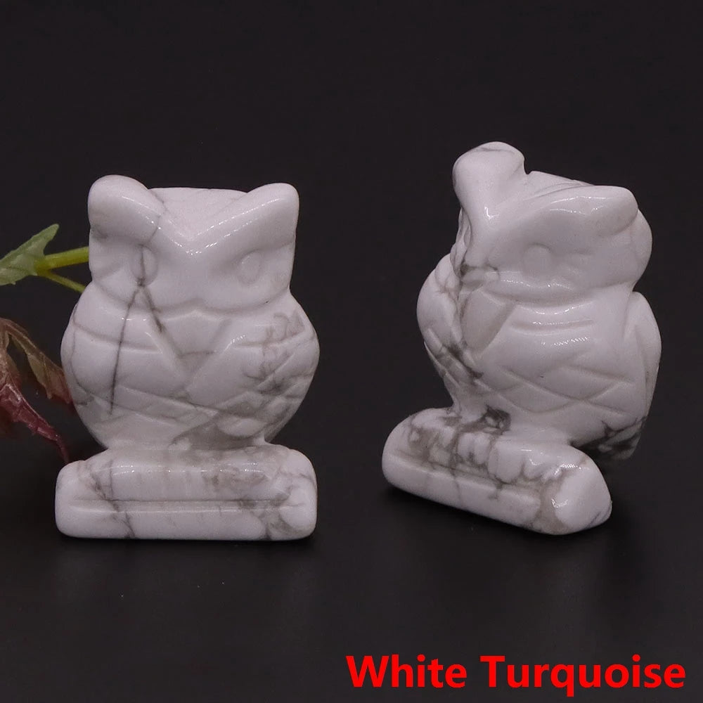 1.5" Owl Statue Natural Gem Rose Quartz Aventurine Crystal Carved Reiki Healing Stone Animal Figurine Crafts Home Decor Ornament-28