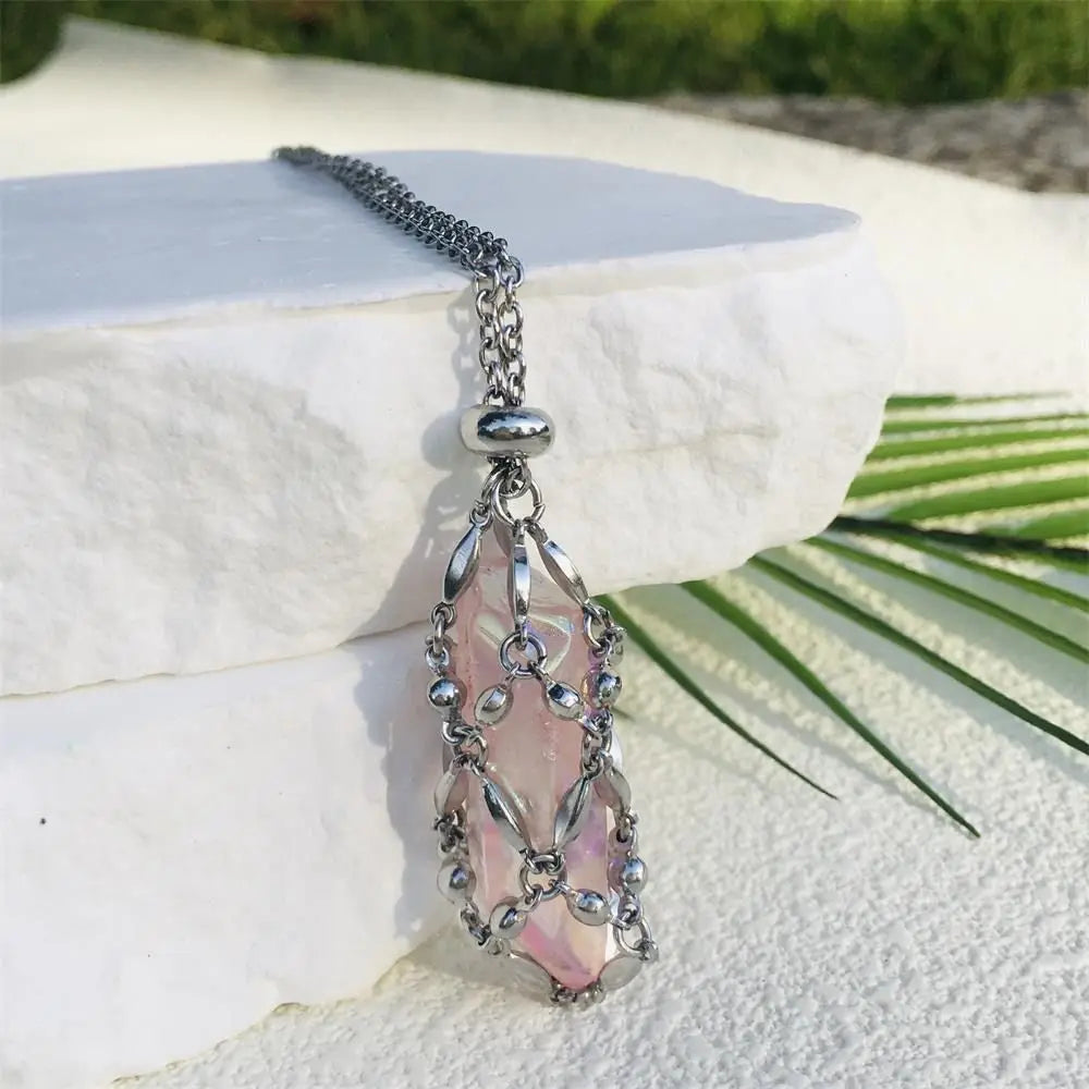 Hot Sale Stone Collection Holder Necklace Electroplated Titanium Aura Crystal Cage Chain Pendant Adjustable Necklace Accessories-9