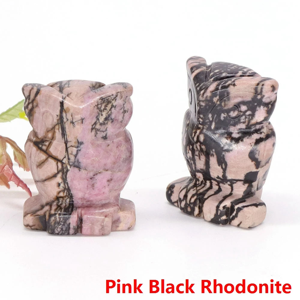 1.5" Owl Statue Natural Gem Rose Quartz Aventurine Crystal Carved Reiki Healing Stone Animal Figurine Crafts Home Decor Ornament-26