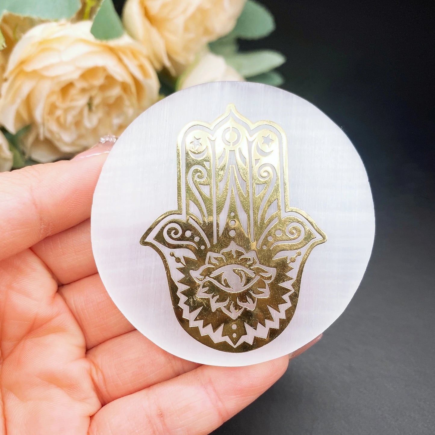 60mm Natural Selenite Slice Slab Crystal Stone White Gypsum Chakra Tree of Life Charging Plate For Yoga Cleaning Meditation