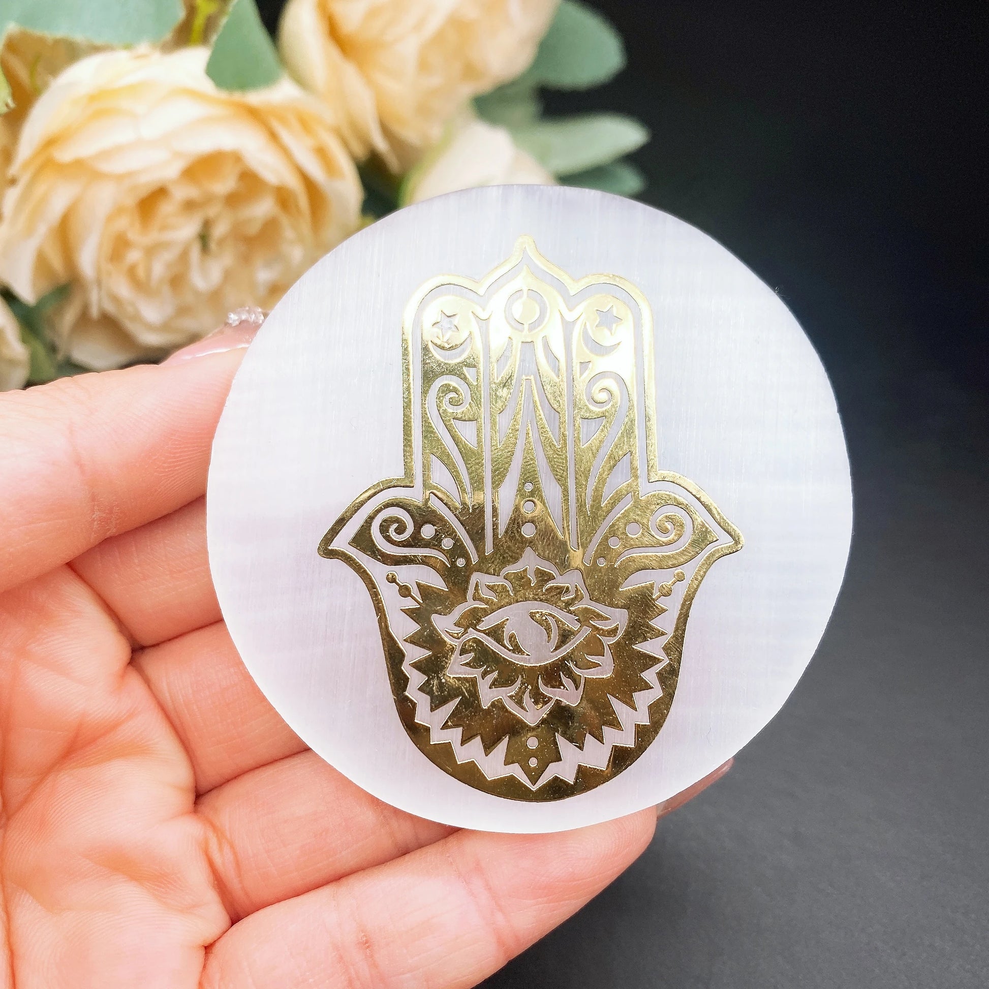 60mm Natural Selenite Slice Slab Crystal Stone White Gypsum Chakra Tree of Life Charging Plate For Yoga Cleaning Meditation-6