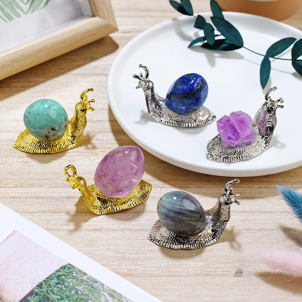 Natural Rolling stone snail Gemstone Amethyst Healing Reiki Crystal Home Desk Delicate Ornament Decor Gifts