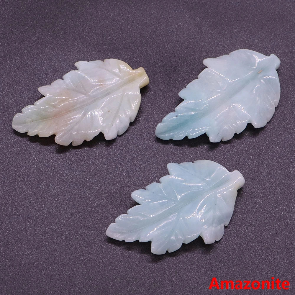 40mm With Hole Leaf Shape Natural Healing Crystal Stone For Making Jewelry Necklace Pendant Birthday Christmas Party Decor Gifts