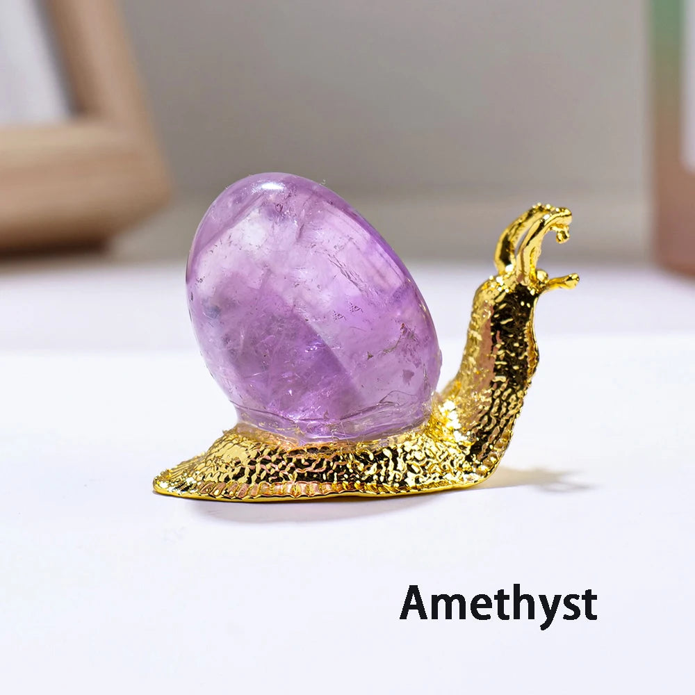Natural Rolling stone snail Gemstone Amethyst Healing Reiki Crystal Home Desk Delicate Ornament Decor Gifts