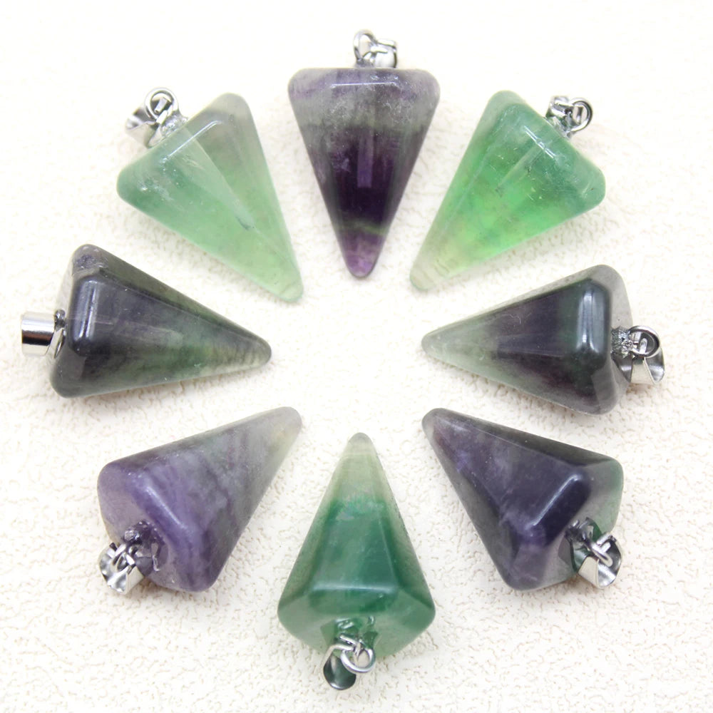 24pcs Natural Stone Reiki Pendulum Divination Pendant Amethyst Quartz Crystal Agate Suitable for DIY Necklace Jewelry Pendant