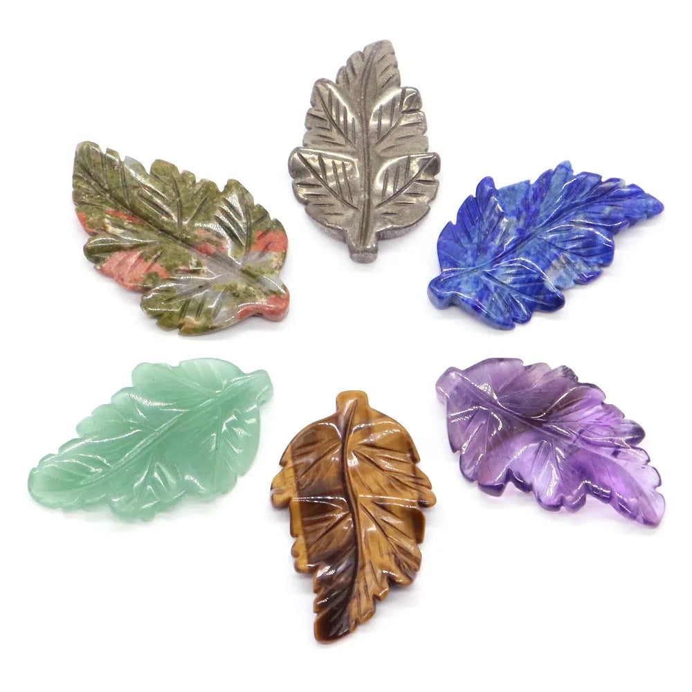 40mm With Hole Leaf Shape Natural Healing Crystal Stone For Making Jewelry Necklace Pendant Birthday Christmas Party Decor Gifts-2