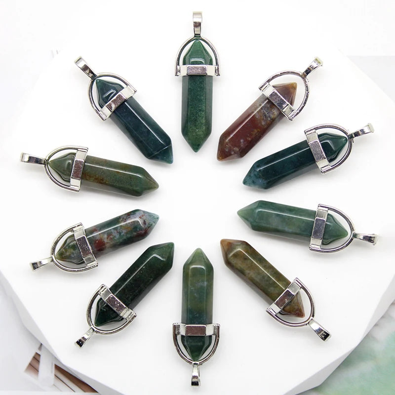 24pcs Natural Stone Agates Quartz Crystal Pendants For Necklace Charm Fluorite Hexagonal Pendant DIY Jewelry Making Accessories