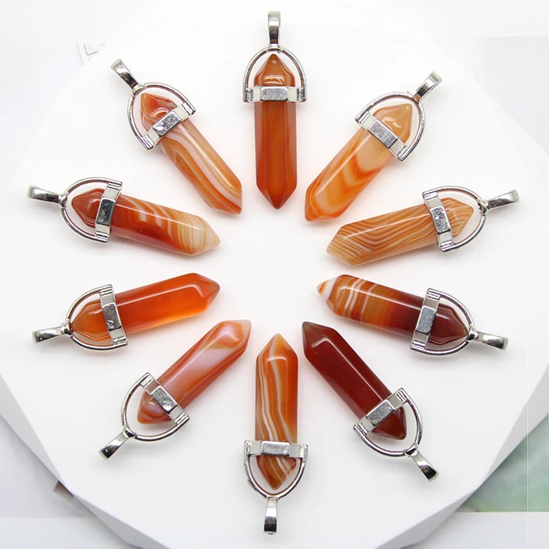 24pcs Natural Stone Agates Quartz Crystal Pendants For Necklace Charm Fluorite Hexagonal Pendant DIY Jewelry Making Accessories