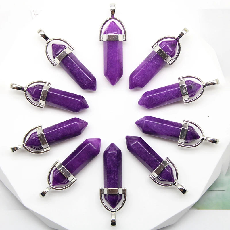 24pcs Natural Stone Agates Quartz Crystal Pendants For Necklace Charm Fluorite Hexagonal Pendant DIY Jewelry Making Accessories