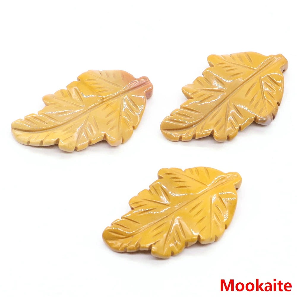 40mm With Hole Leaf Shape Natural Healing Crystal Stone For Making Jewelry Necklace Pendant Birthday Christmas Party Decor Gifts-38