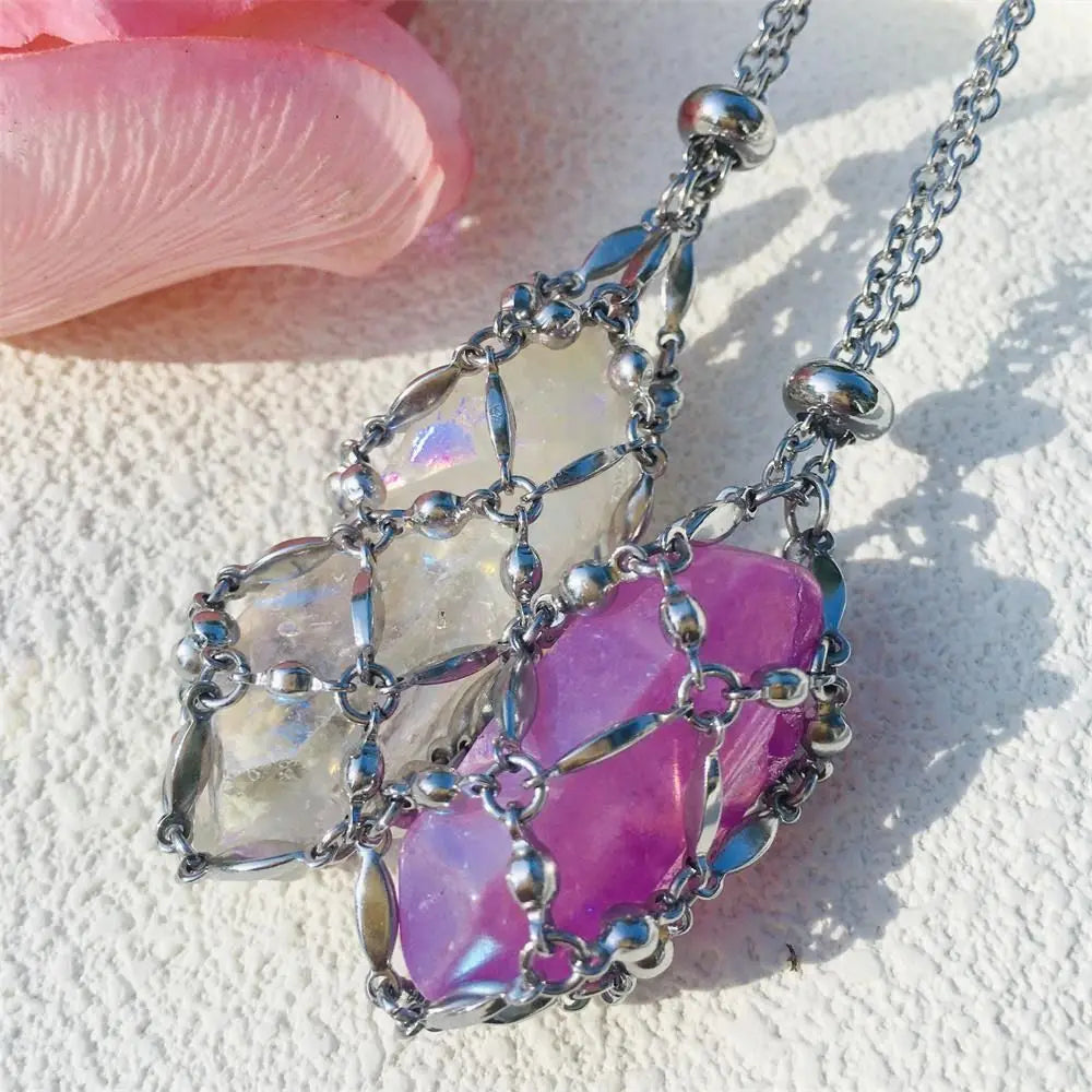 Hot Sale Stone Collection Holder Necklace Electroplated Titanium Aura Crystal Cage Chain Pendant Adjustable Necklace Accessories-4
