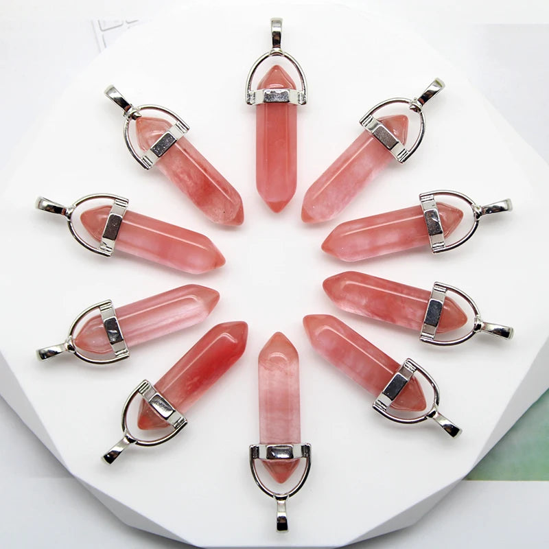 24pcs Natural Stone Agates Quartz Crystal Pendants For Necklace Charm Fluorite Hexagonal Pendant DIY Jewelry Making Accessories-34
