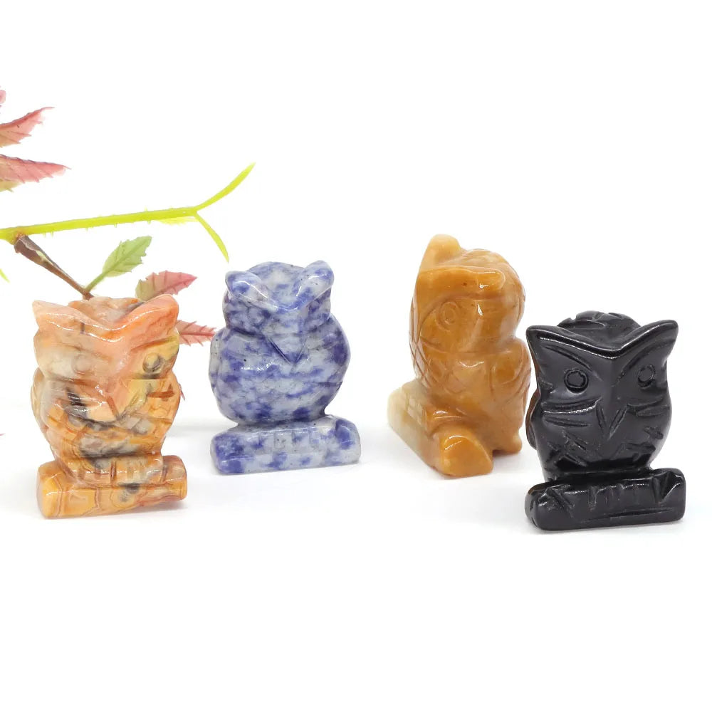 1.5" Owl Statue Natural Gem Rose Quartz Aventurine Crystal Carved Reiki Healing Stone Animal Figurine Crafts Home Decor Ornament-6