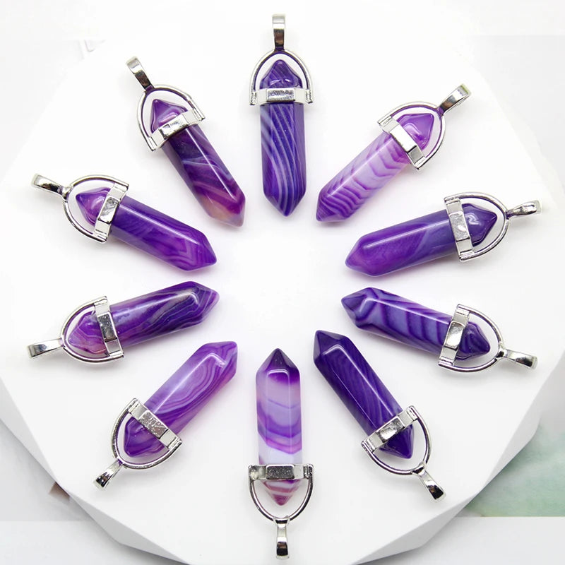 24pcs Natural Stone Agates Quartz Crystal Pendants For Necklace Charm Fluorite Hexagonal Pendant DIY Jewelry Making Accessories-6