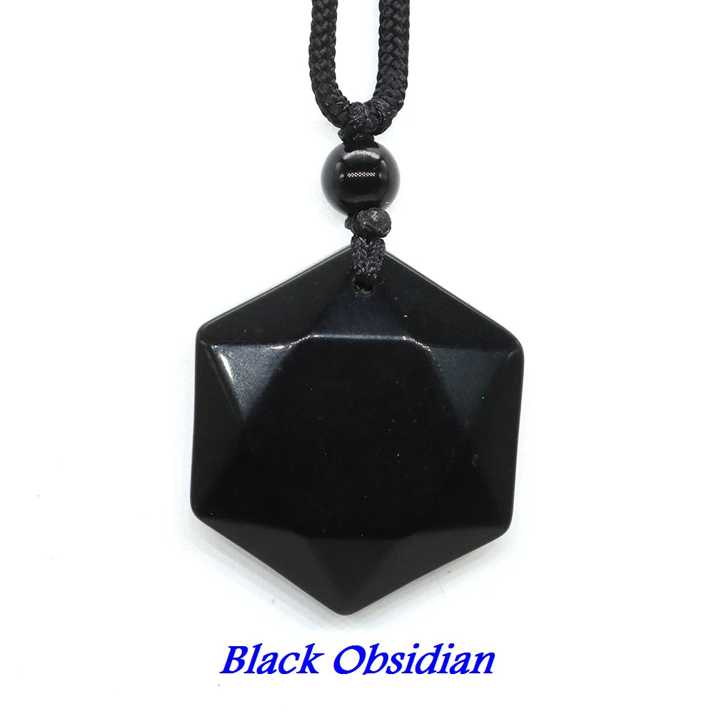 Fashion Hexagram Star Pendant Necklace Natural Stone Healing Ameheyst Gemstone Black Obsidian Lucky Love Crystal Jewelry Gifts