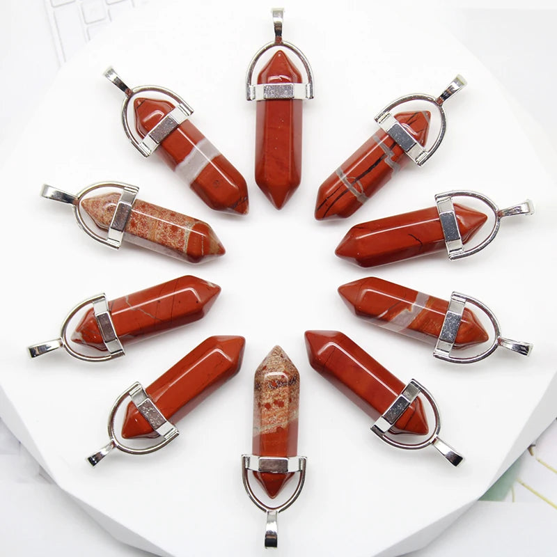 24pcs Natural Stone Agates Quartz Crystal Pendants For Necklace Charm Fluorite Hexagonal Pendant DIY Jewelry Making Accessories-39