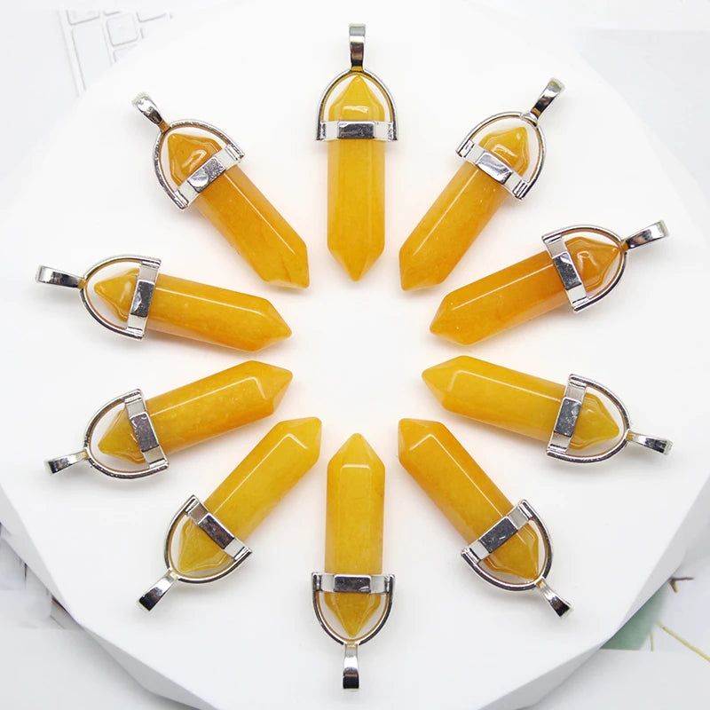 24pcs Natural Stone Agates Quartz Crystal Pendants For Necklace Charm Fluorite Hexagonal Pendant DIY Jewelry Making Accessories