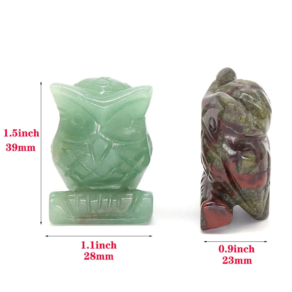 1.5" Owl Statue Natural Gem Rose Quartz Aventurine Crystal Carved Reiki Healing Stone Animal Figurine Crafts Home Decor Ornament-7