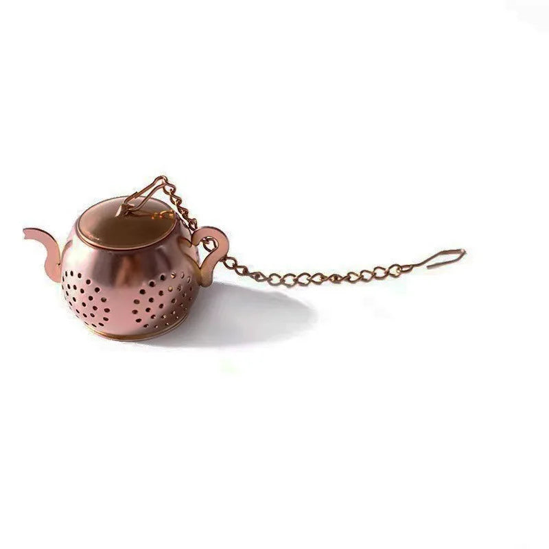 Metal Tea Strainer Teapot Shape Loose Tea Infuser Stainless Steel Leaf Tea Maker Strainer Chain Drip Tray Herbal Spice Filter-8