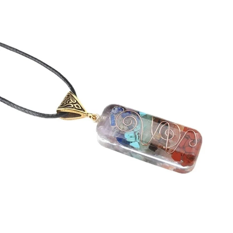 Retro Reiki Healing Energy Crystal Pendant Natural Stone for Yoga Meditation Spiritual 7 Chakra Jewelry Neckalce Amulet Orgonite-7