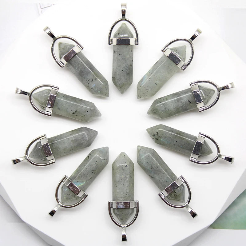 24pcs Natural Stone Agates Quartz Crystal Pendants For Necklace Charm Fluorite Hexagonal Pendant DIY Jewelry Making Accessories