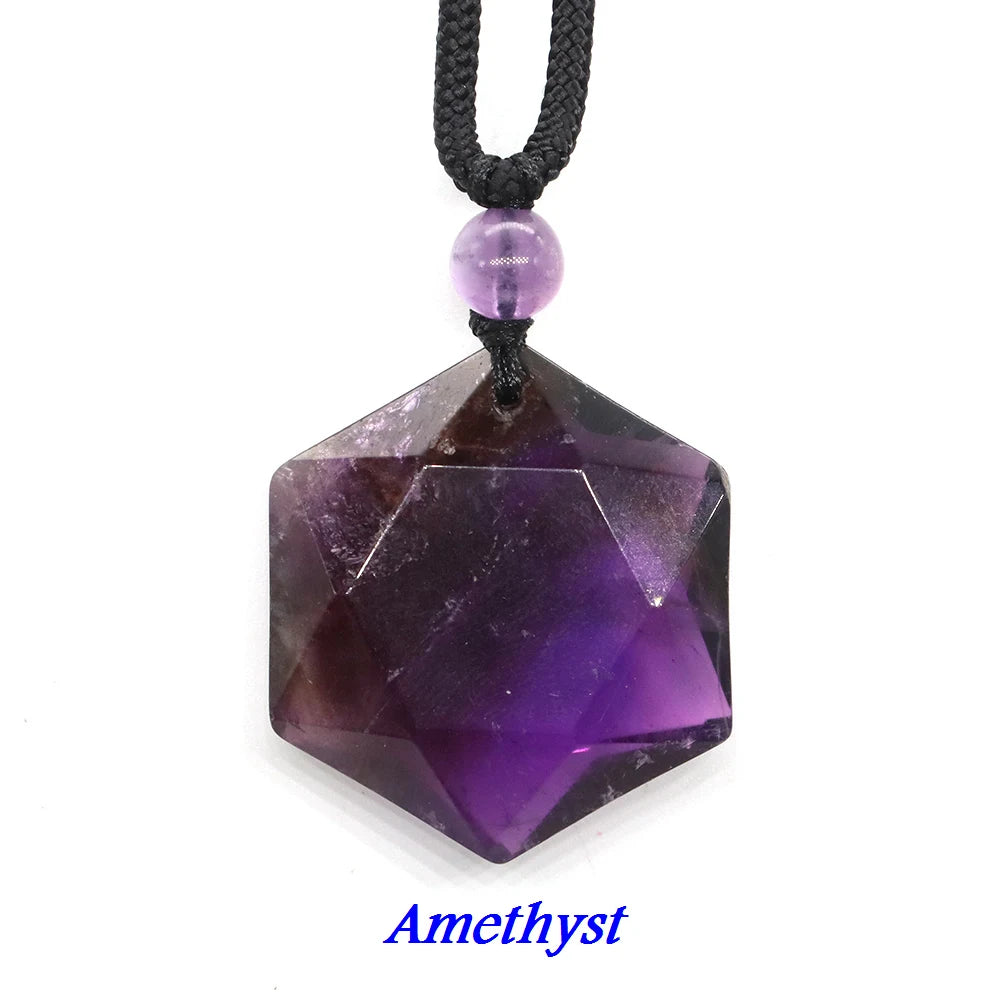Fashion Hexagram Star Pendant Necklace Natural Stone Healing Ameheyst Gemstone Black Obsidian Lucky Love Crystal Jewelry Gifts-1