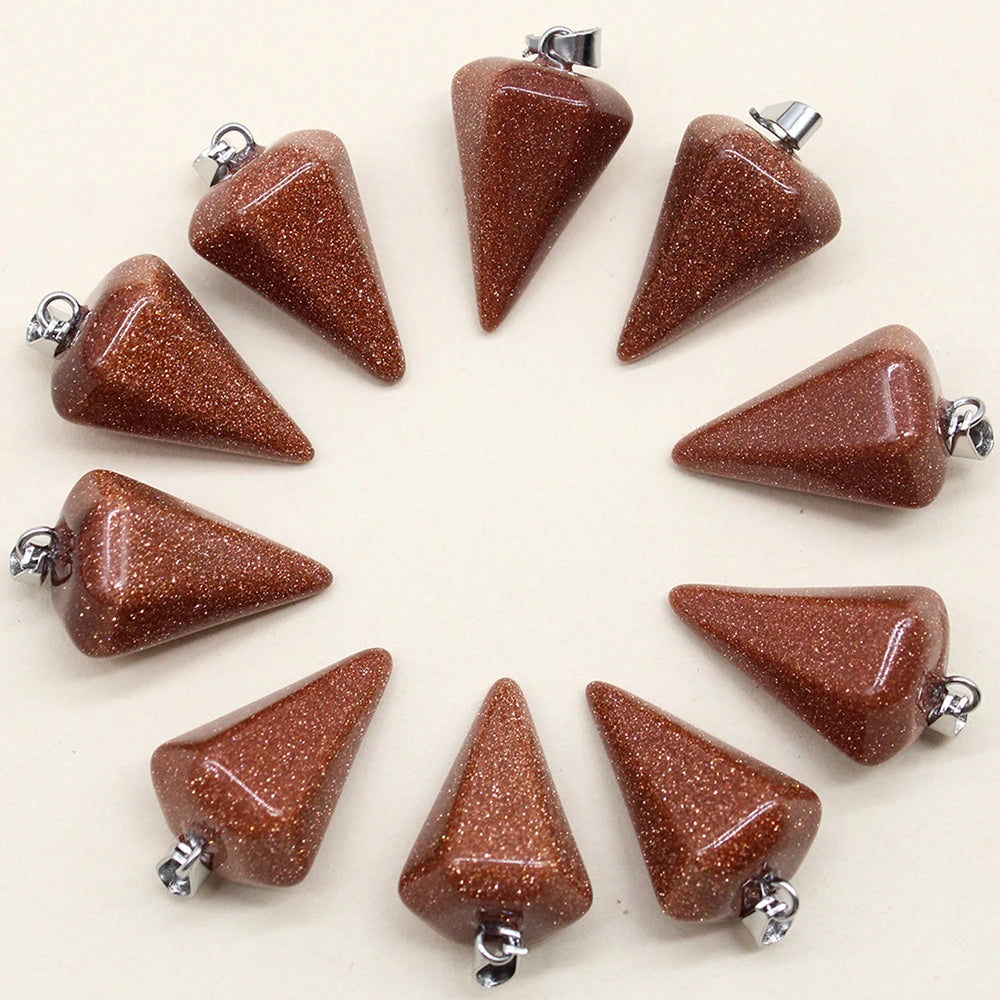 24pcs Natural Stone Reiki Pendulum Divination Pendant Amethyst Quartz Crystal Agate Suitable for DIY Necklace Jewelry Pendant