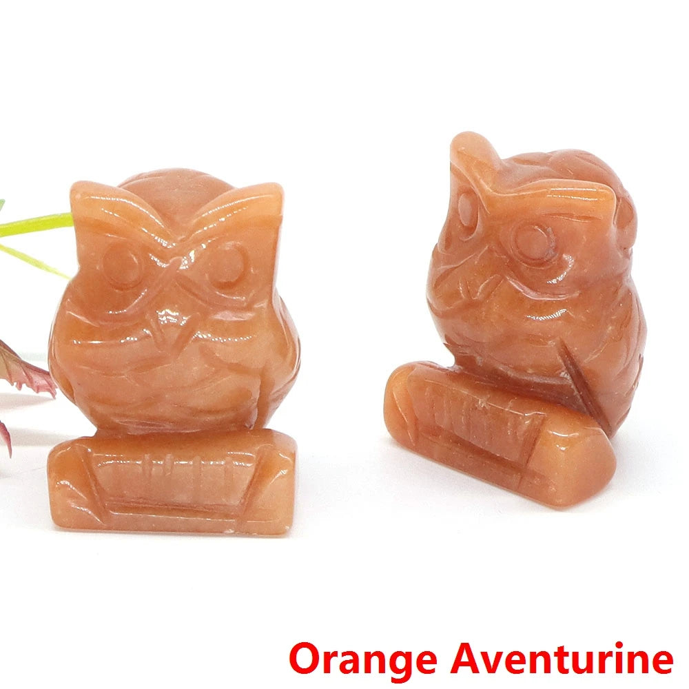 1.5" Owl Statue Natural Gem Rose Quartz Aventurine Crystal Carved Reiki Healing Stone Animal Figurine Crafts Home Decor Ornament-12