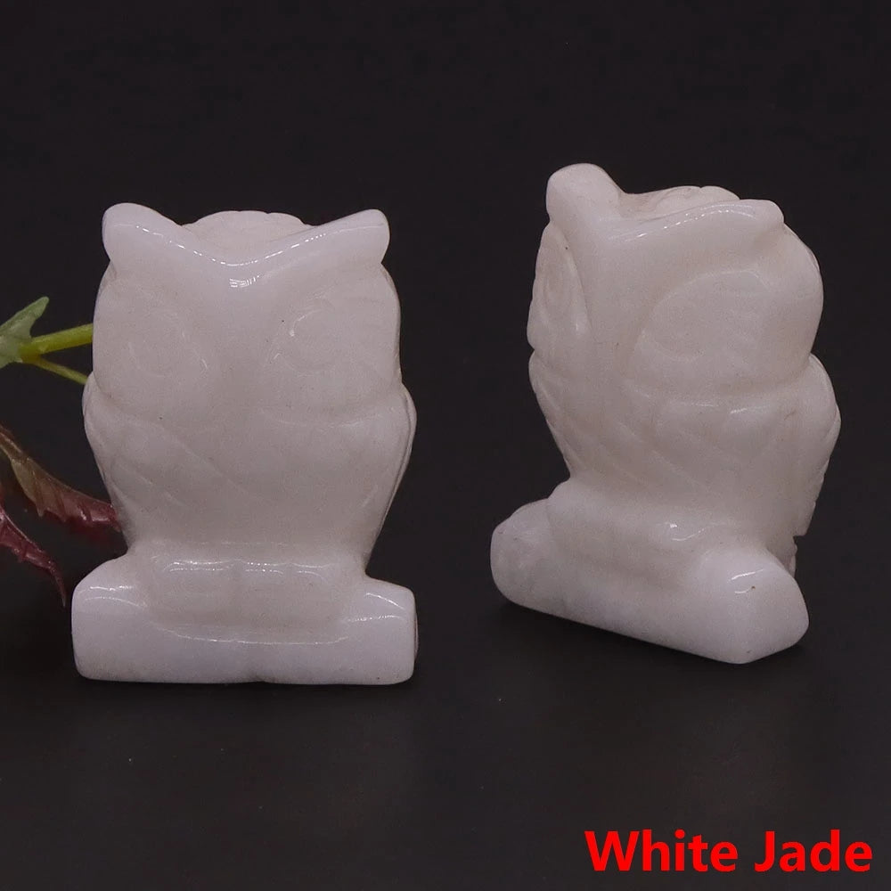 1.5" Owl Statue Natural Gem Rose Quartz Aventurine Crystal Carved Reiki Healing Stone Animal Figurine Crafts Home Decor Ornament-18
