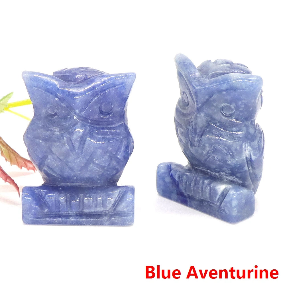 1.5" Owl Statue Natural Gem Rose Quartz Aventurine Crystal Carved Reiki Healing Stone Animal Figurine Crafts Home Decor Ornament-10