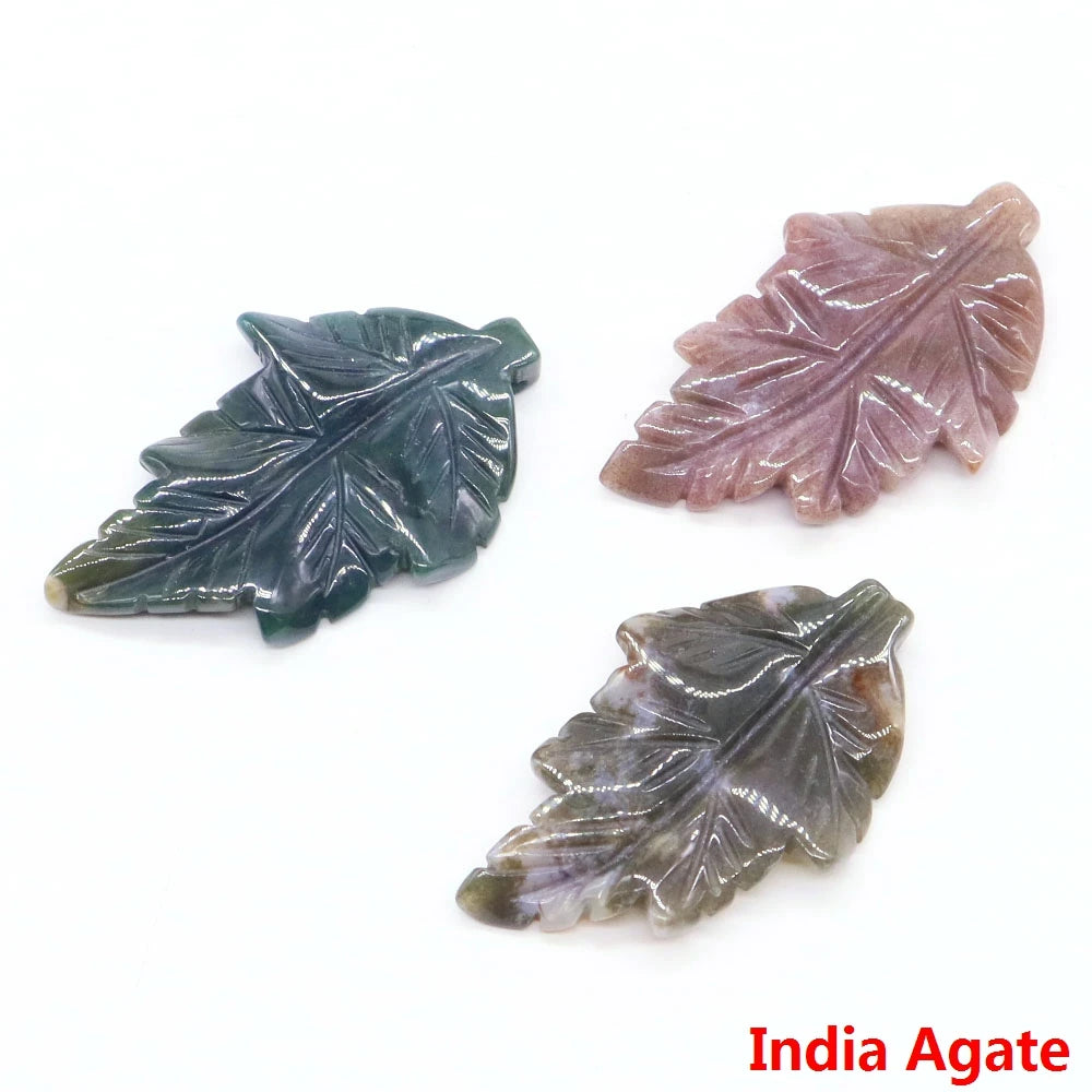 40mm With Hole Leaf Shape Natural Healing Crystal Stone For Making Jewelry Necklace Pendant Birthday Christmas Party Decor Gifts