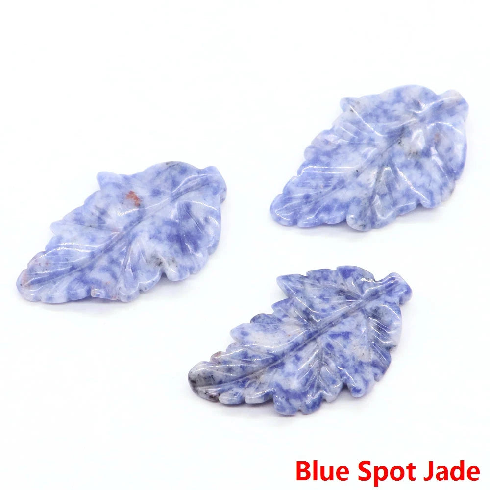 40mm With Hole Leaf Shape Natural Healing Crystal Stone For Making Jewelry Necklace Pendant Birthday Christmas Party Decor Gifts