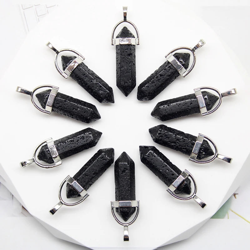 24pcs Natural Stone Agates Quartz Crystal Pendants For Necklace Charm Fluorite Hexagonal Pendant DIY Jewelry Making Accessories