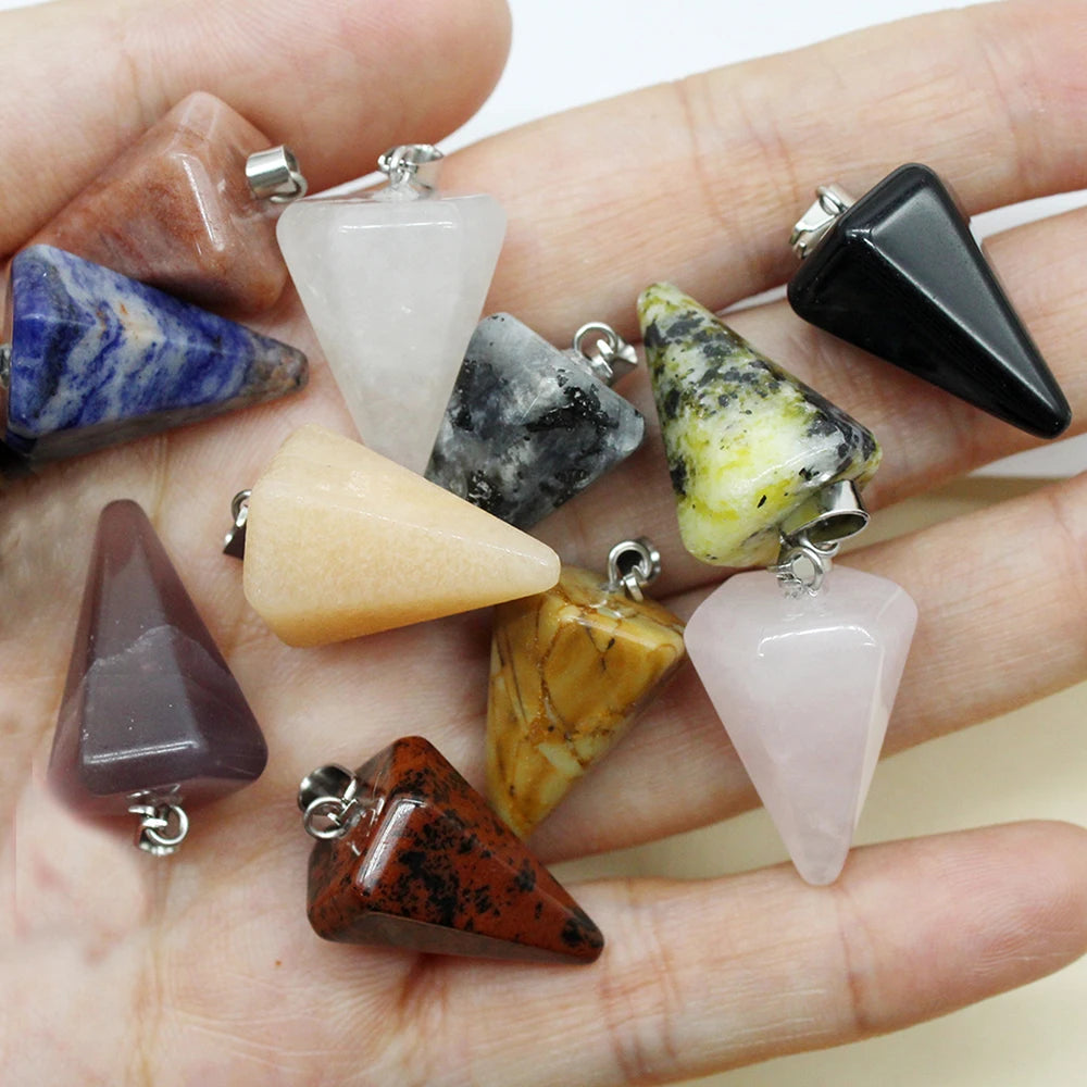 24pcs Natural Stone Reiki Pendulum Divination Pendant Amethyst Quartz Crystal Agate Suitable for DIY Necklace Jewelry Pendant