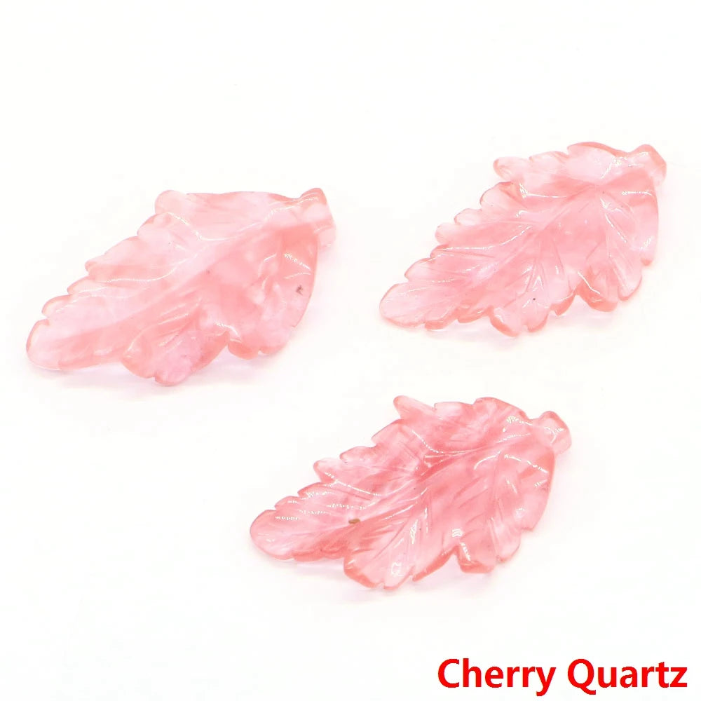 40mm With Hole Leaf Shape Natural Healing Crystal Stone For Making Jewelry Necklace Pendant Birthday Christmas Party Decor Gifts
