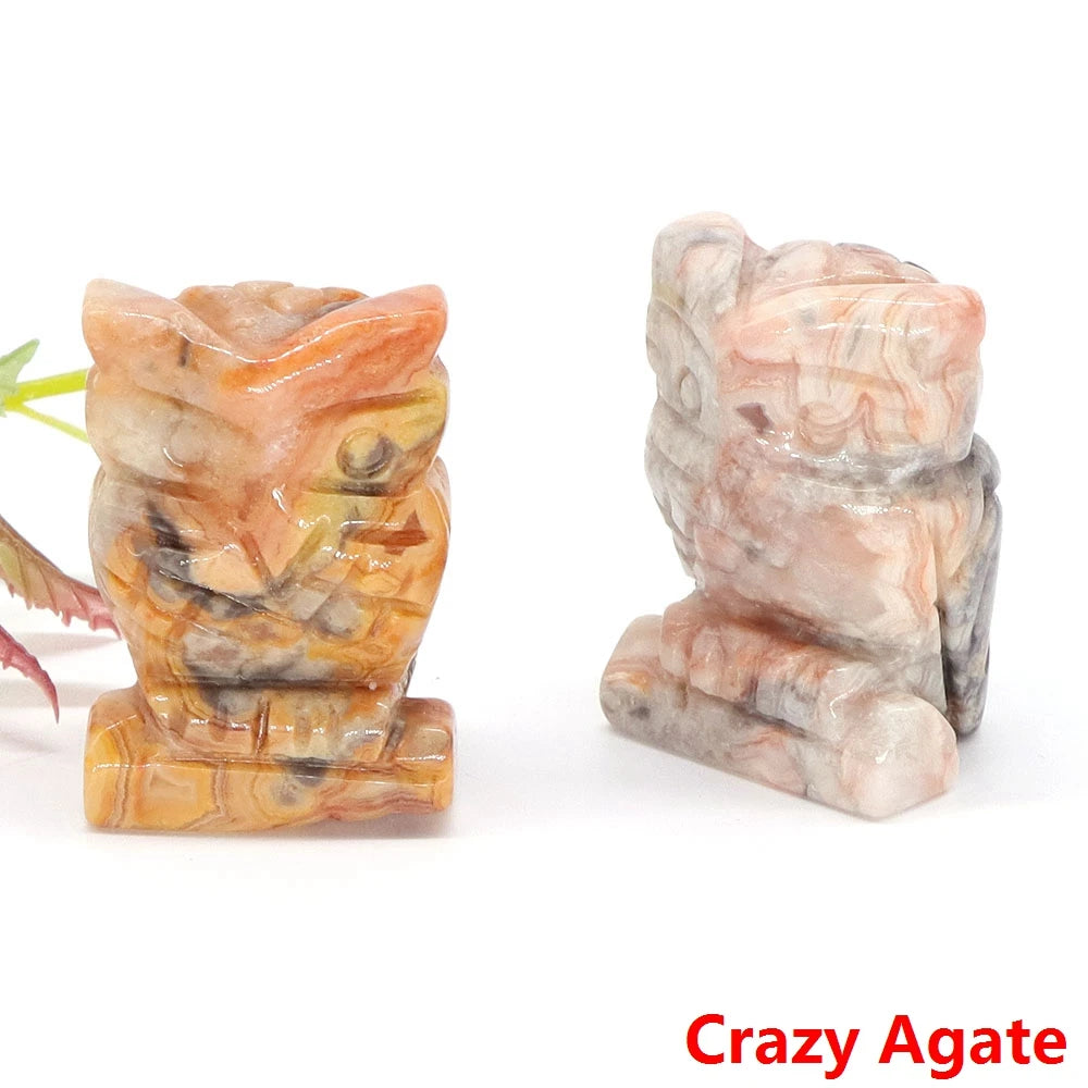 1.5" Owl Statue Natural Gem Rose Quartz Aventurine Crystal Carved Reiki Healing Stone Animal Figurine Crafts Home Decor Ornament-14