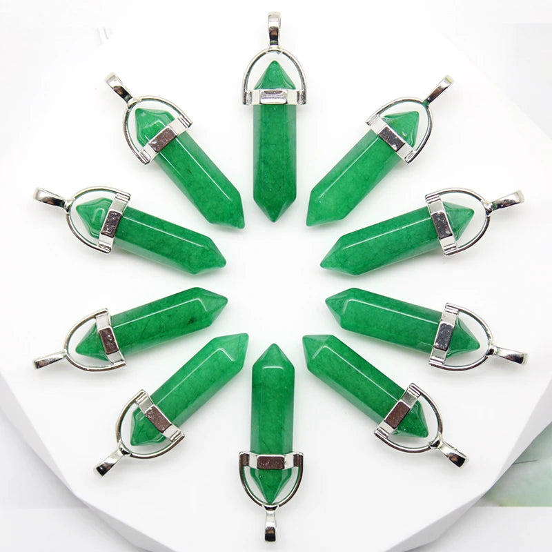 24pcs Natural Stone Agates Quartz Crystal Pendants For Necklace Charm Fluorite Hexagonal Pendant DIY Jewelry Making Accessories