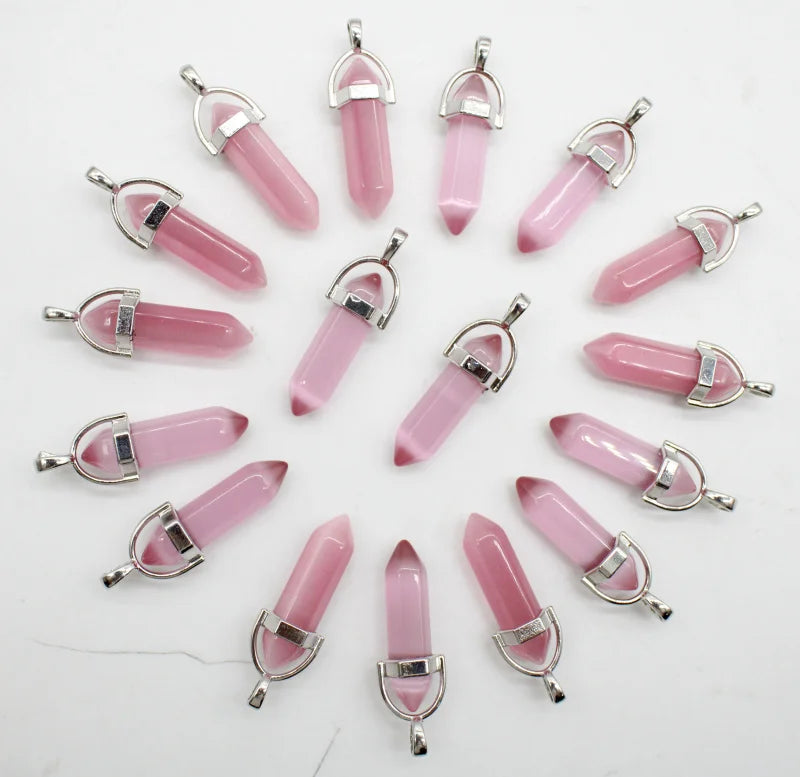 24pcs Natural Stone Agates Quartz Crystal Pendants For Necklace Charm Fluorite Hexagonal Pendant DIY Jewelry Making Accessories-8