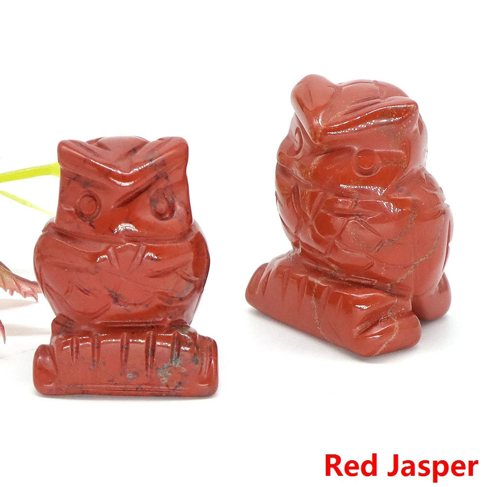 1.5" Owl Statue Natural Gem Rose Quartz Aventurine Crystal Carved Reiki Healing Stone Animal Figurine Crafts Home Decor Ornament-27
