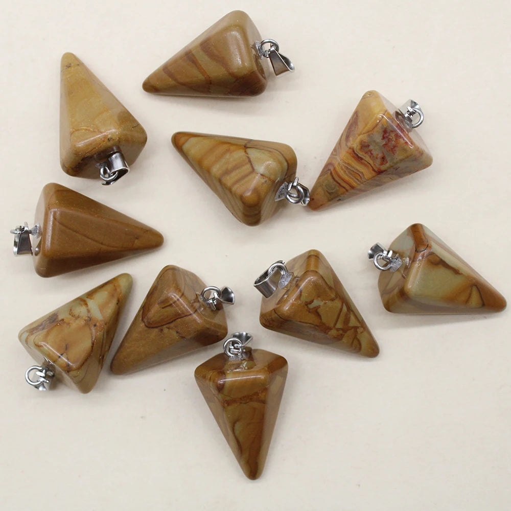 24pcs Natural Stone Reiki Pendulum Divination Pendant Amethyst Quartz Crystal Agate Suitable for DIY Necklace Jewelry Pendant