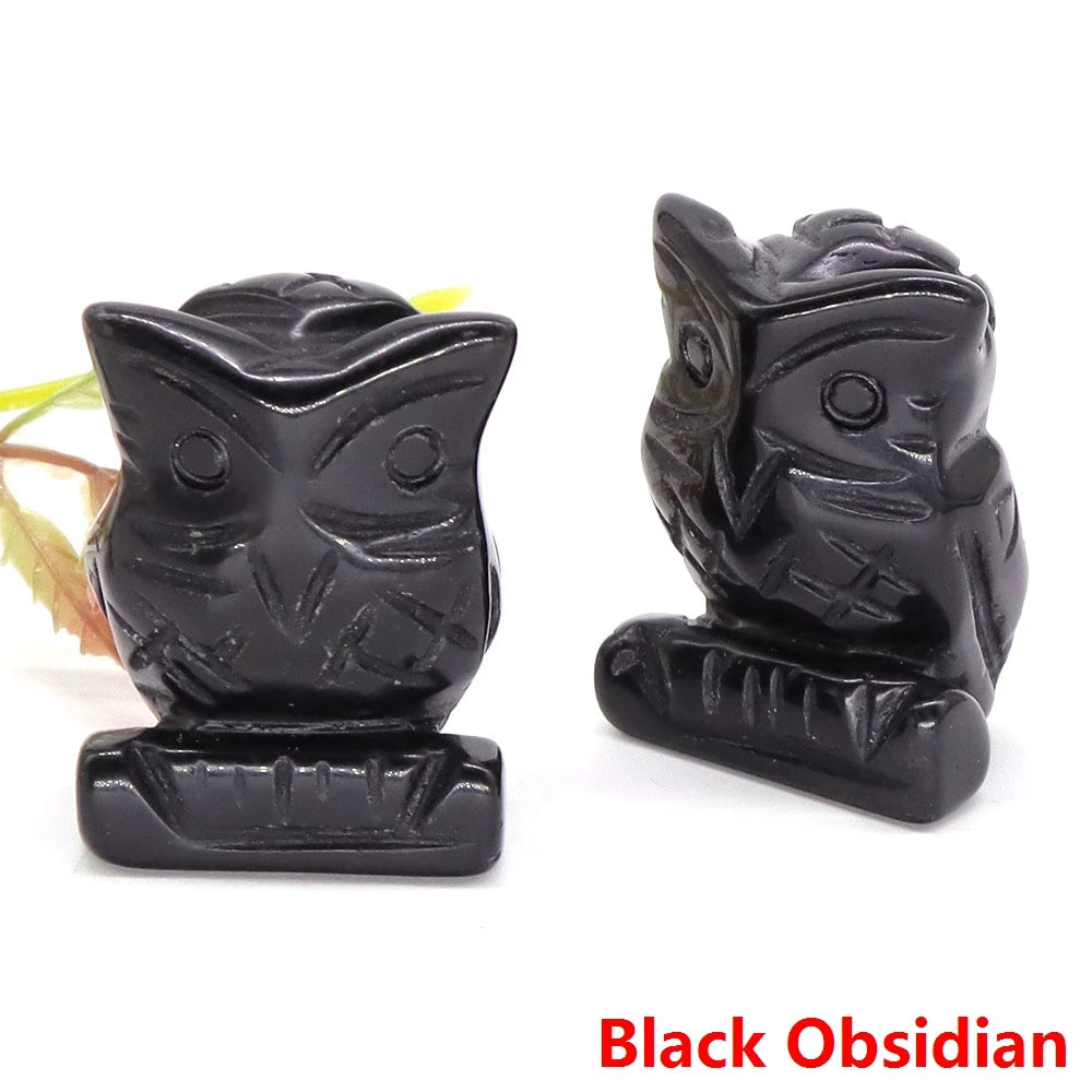 1.5" Owl Statue Natural Gem Rose Quartz Aventurine Crystal Carved Reiki Healing Stone Animal Figurine Crafts Home Decor Ornament