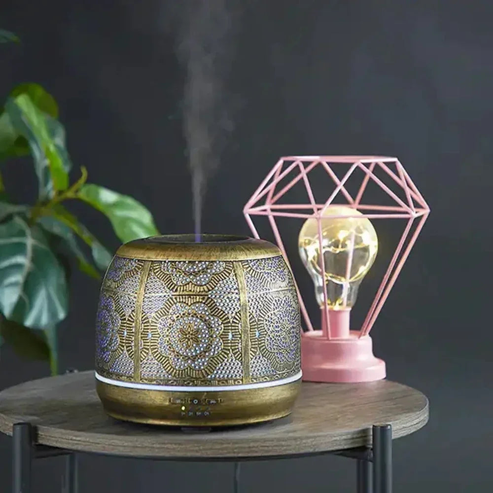 500ml Aroma Diffuser Bronze Metal Aromatherapy Diffuser for Essential Oil 7 Color Fragrance Lamp Humidifier for Baby Office Home-3