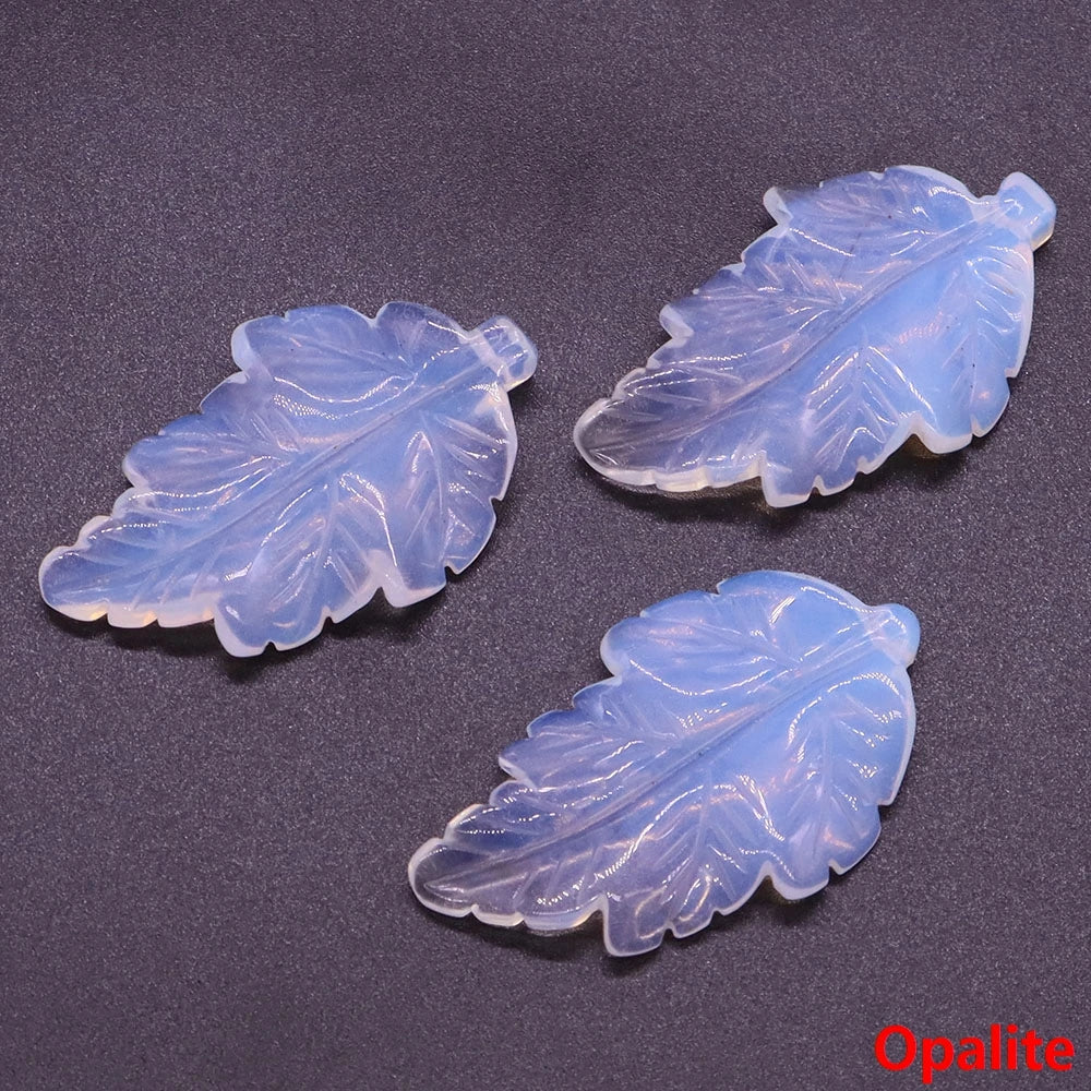 40mm With Hole Leaf Shape Natural Healing Crystal Stone For Making Jewelry Necklace Pendant Birthday Christmas Party Decor Gifts-17